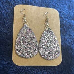 Sparkling Pink and Silver Teardrop Earrings